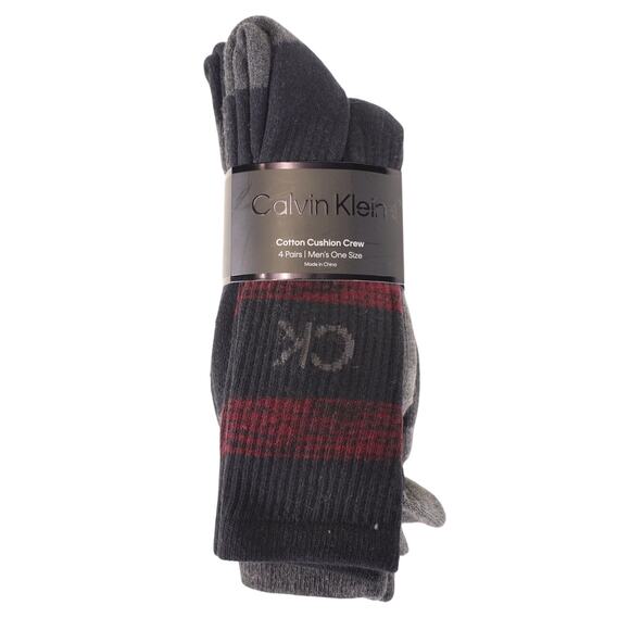 Calvin Klein 4 Pair Set of Cotton Cushion Crew Socks - Black/Gray - NWT - Picture 1 of 3
